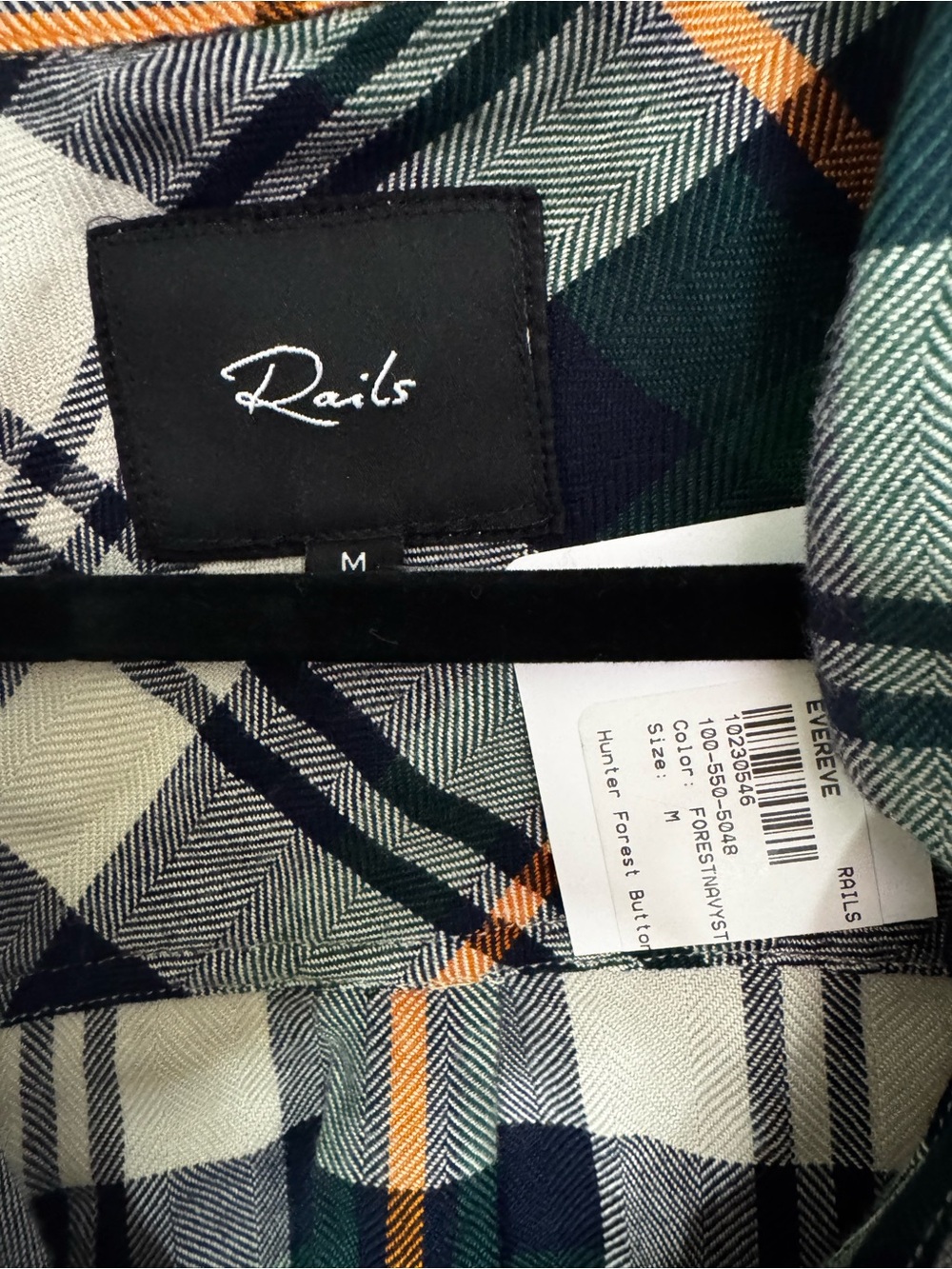 Rails Hunter Green Navy and Orange Plaid Button-Down Shirt - Size M NWT - Picture 4 of 6